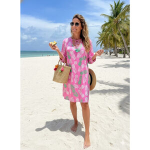 Viv and Lou Pink Pineapple Tunic Dress Womens Size Large/XLarge